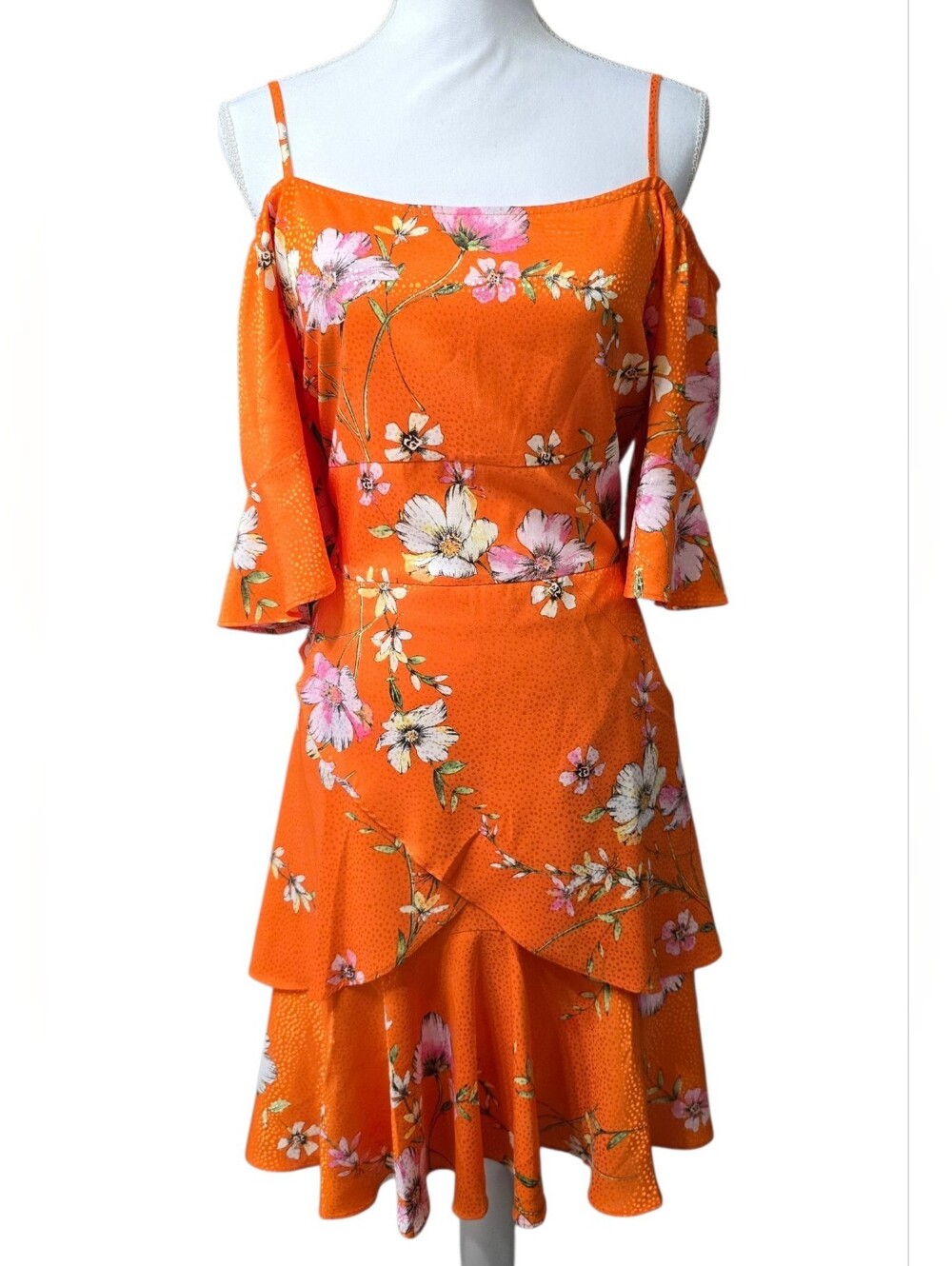 Emma & Michele Floral Mini Dress Orange & Pink Size 14 NWT